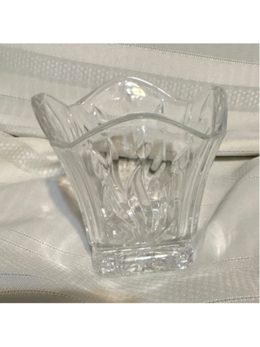 Clear Glass Square Etched Decorative Bowl or Small Vase